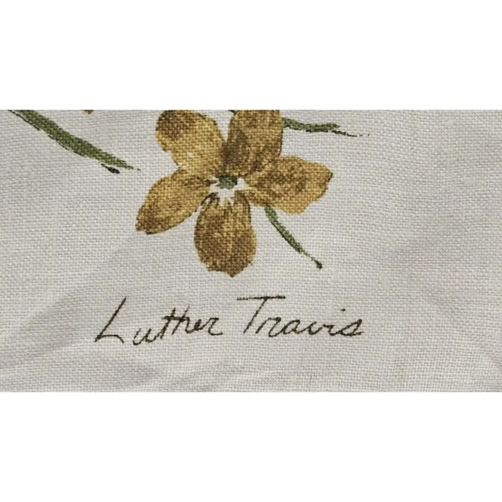 VTG Luther Travis Fallani Cohn Linen Tea Towel Retro Yellow Violet Floral MCM